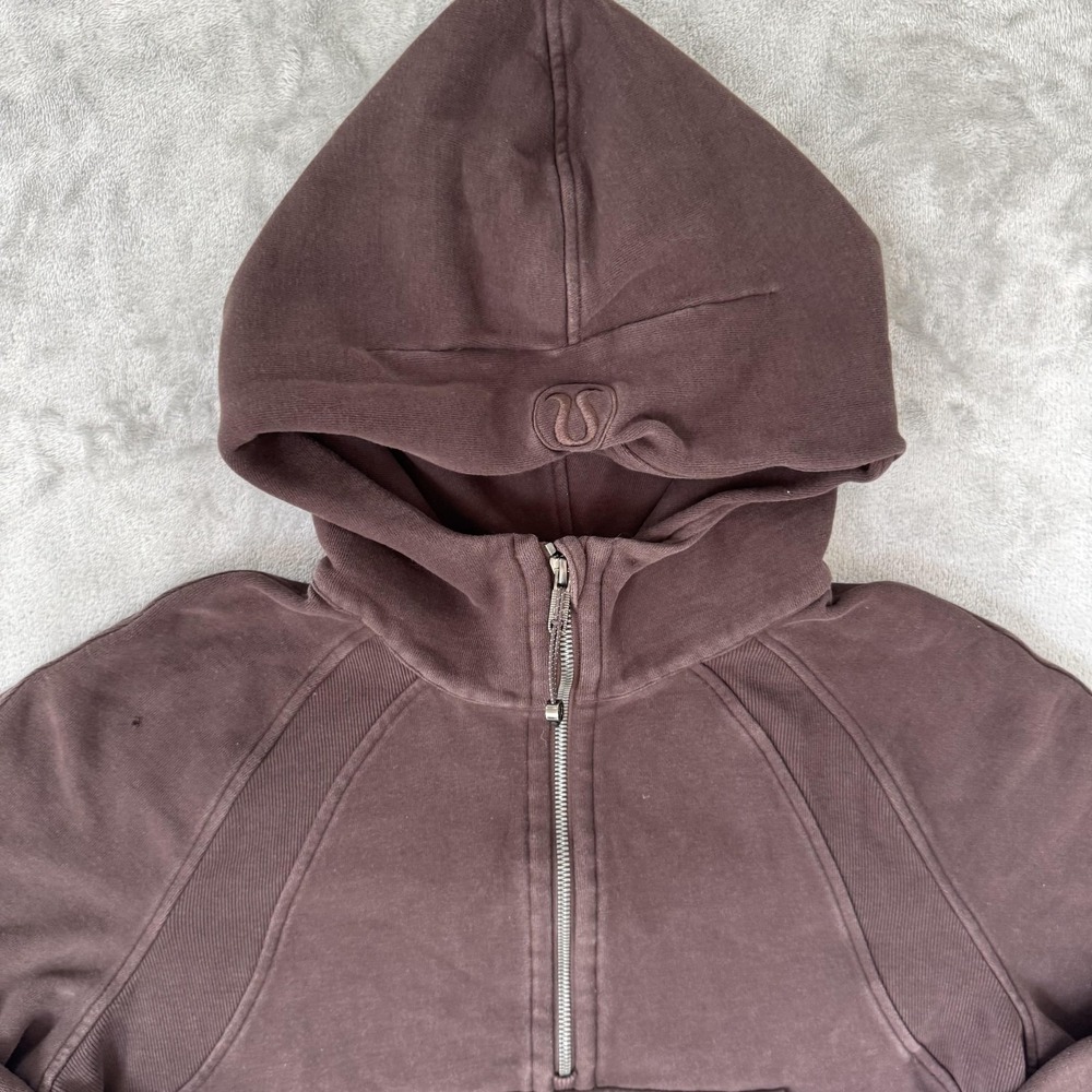 Lululemon Scuba Hoodie Womens Small Brown 1/2 Zip Cropped Kangaroo Pocket - Picture 2 of 16